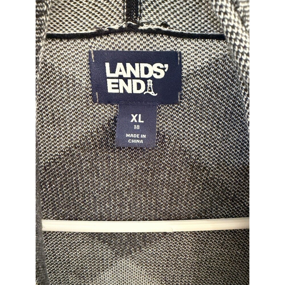 Lands' End Women's XL Cotton Plaid Open Front Cardigan Sweater V-Neck Pockets - Picture 2 of 7